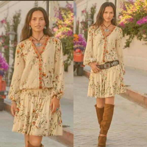 Sundance Dresses & Skirts - Sundance Smocked Festival Floral Embroidered Boho Peasant Cotton Dress PXS